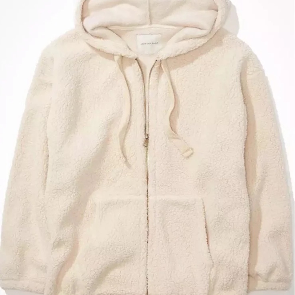American Eagle Oversized Sherpa Cream Zip-up Hoodie